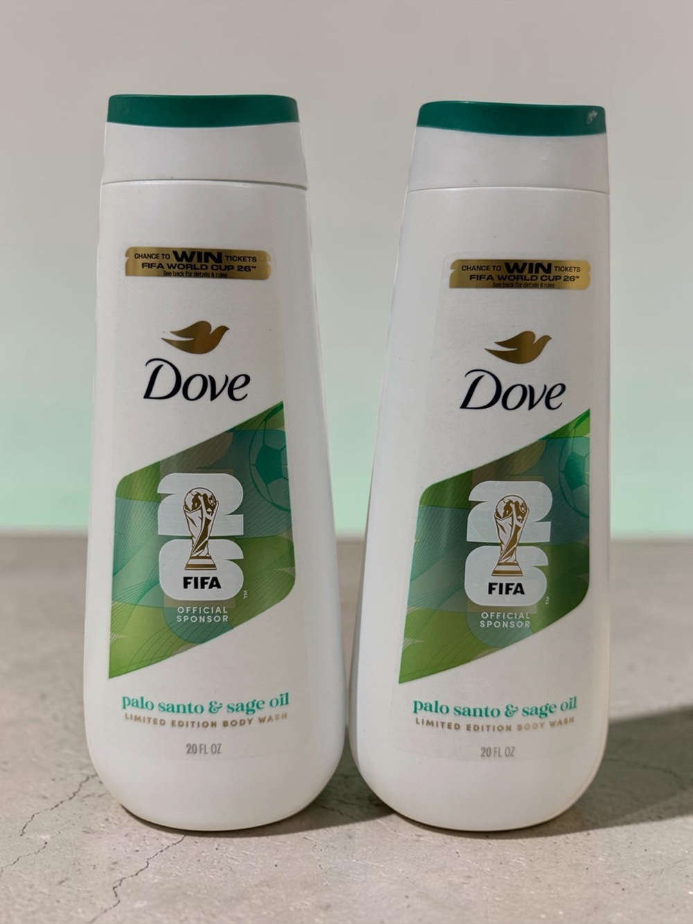 2x Dove Palo Santo & Sage Oil Limited Edition FIFA Mens Body Wash Full Size 20oz